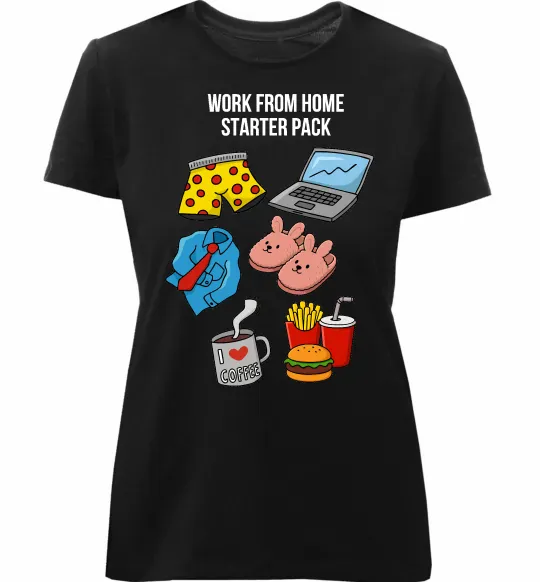 Жіноча преміум футболка Work from home starter pack Чорний фото