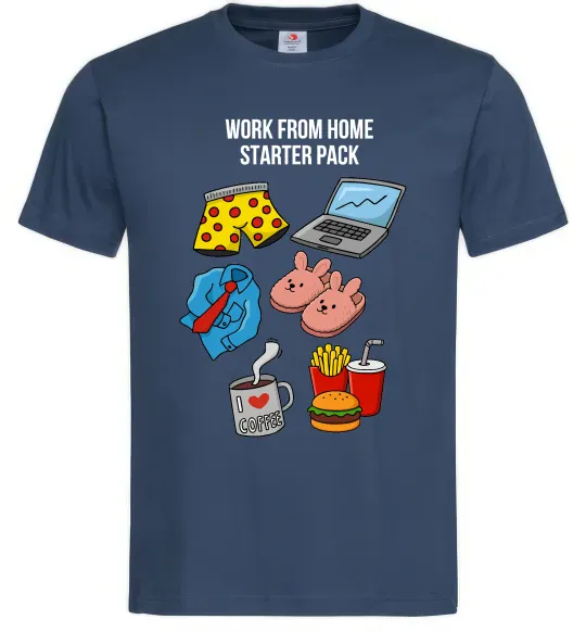 Мужская футболка Work from home starter pack Темно-синий фото