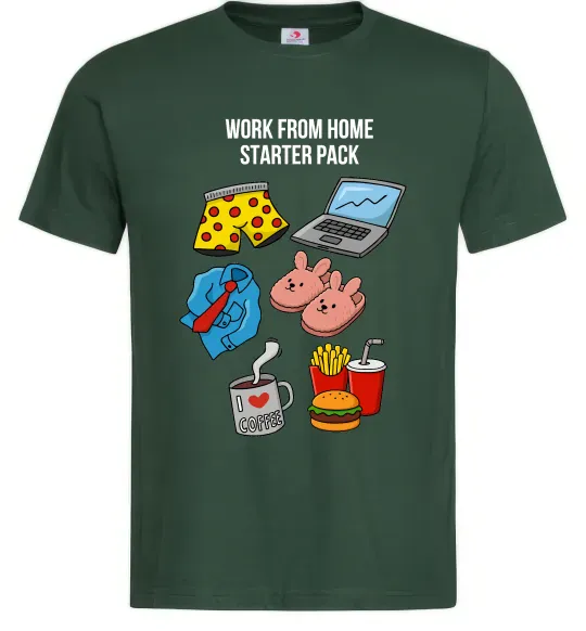 Мужская футболка Work from home starter pack Темно-зеленый фото