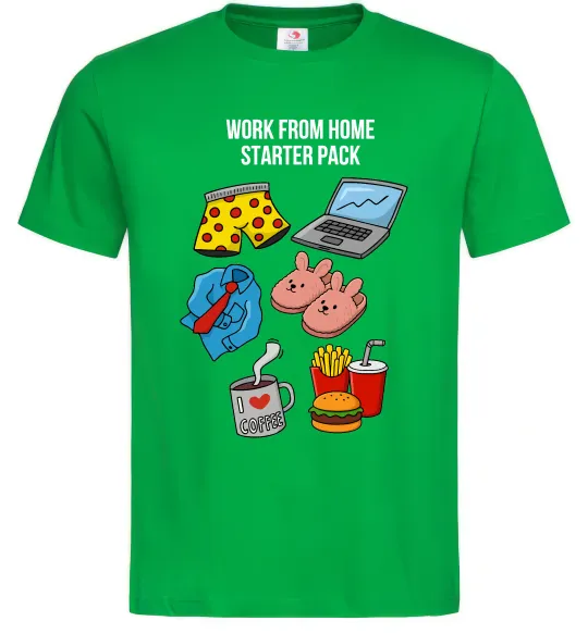 Мужская футболка Work from home starter pack Зеленый фото