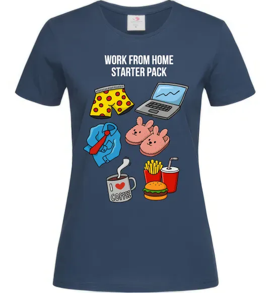 Жіноча футболка Work from home starter pack Темно-синій фото