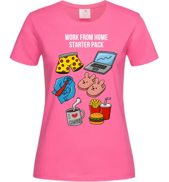Жіноча футболка Work from home starter pack Яскраво-рожевий фото