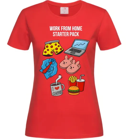 Жіноча футболка Work from home starter pack Червоний фото