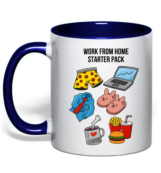 Чашка с цветной ручкой Work from home starter pack Глубокий темно-синий фото