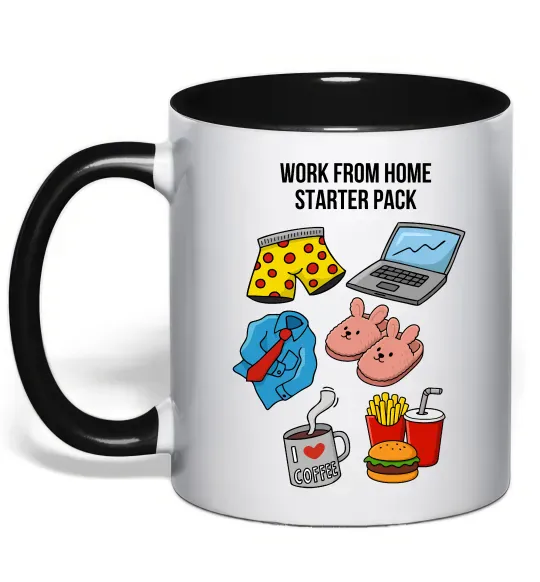 Чашка с цветной ручкой Work from home starter pack Черный фото