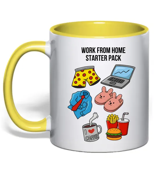 Чашка с цветной ручкой Work from home starter pack Лимонный фото