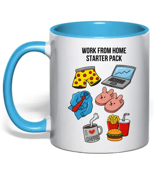 Чашка с цветной ручкой Work from home starter pack Голубой фото