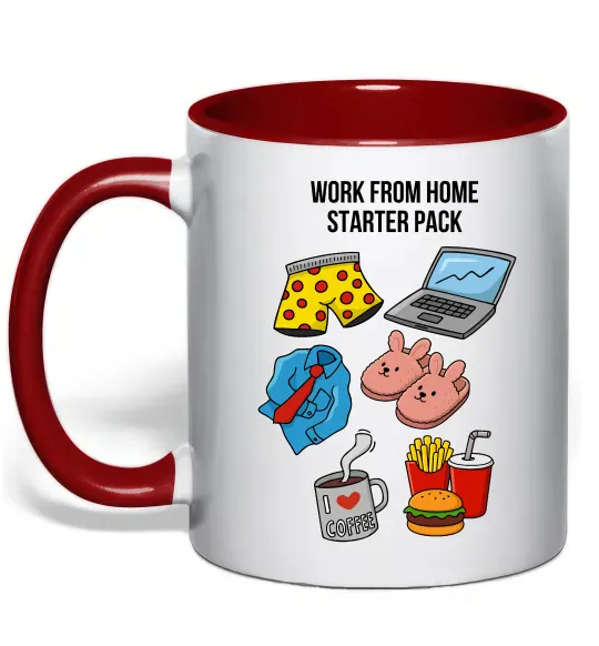 Чашка с цветной ручкой Work from home starter pack Красный фото