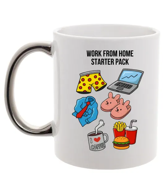 Чашка с цветной ручкой Work from home starter pack Серебро фото