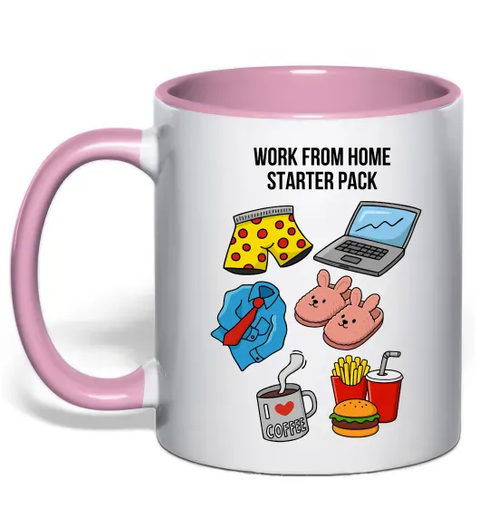 Чашка с цветной ручкой Work from home starter pack Нежно розовый фото