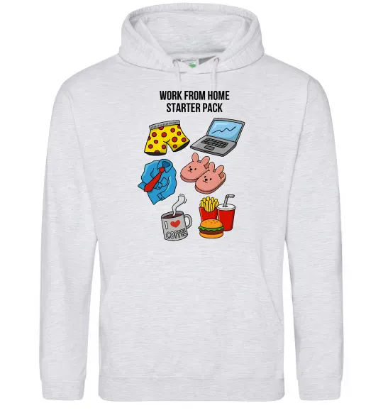 Женская толстовка (худи) Work from home starter pack Серый меланж фото