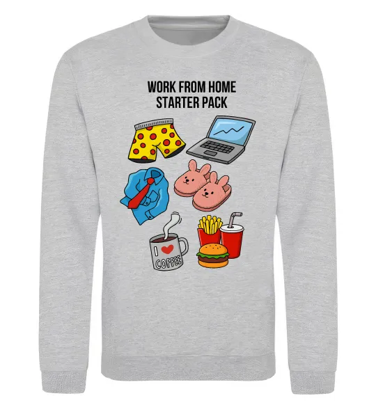 Світшот Work from home starter pack Сірий меланж фото