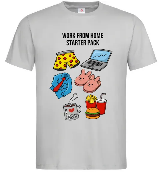 Мужская футболка Work from home starter pack Серый фото