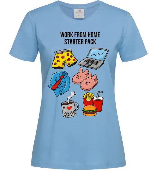 Жіноча футболка Work from home starter pack Блакитний фото