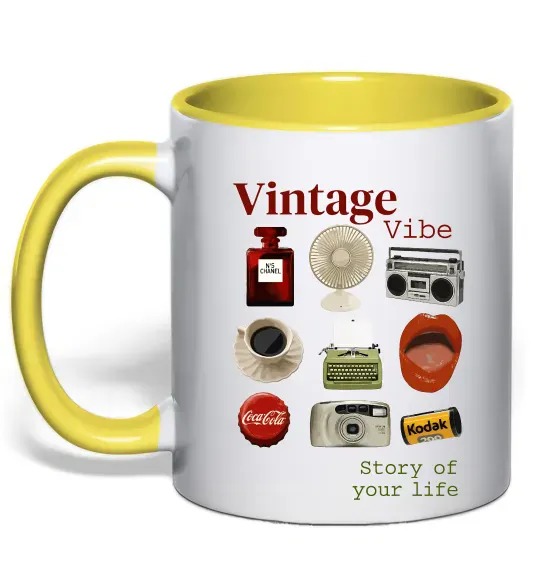 Чашка с цветной ручкой Vintage vibe Солнечно желтый фото