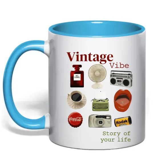 Чашка с цветной ручкой Vintage vibe Голубой фото