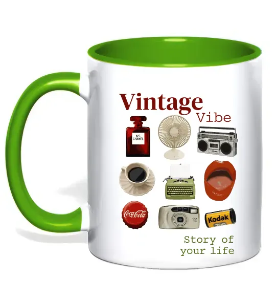 Чашка с цветной ручкой Vintage vibe Зеленый фото