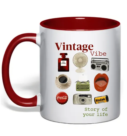 Чашка с цветной ручкой Vintage vibe Красный фото