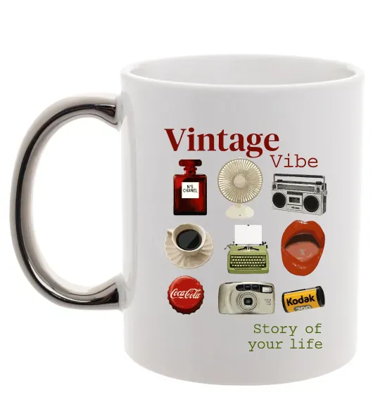 Чашка с цветной ручкой Vintage vibe Серебро фото