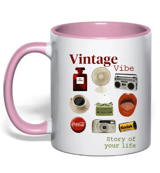 Чашка с цветной ручкой Vintage vibe Нежно розовый фото
