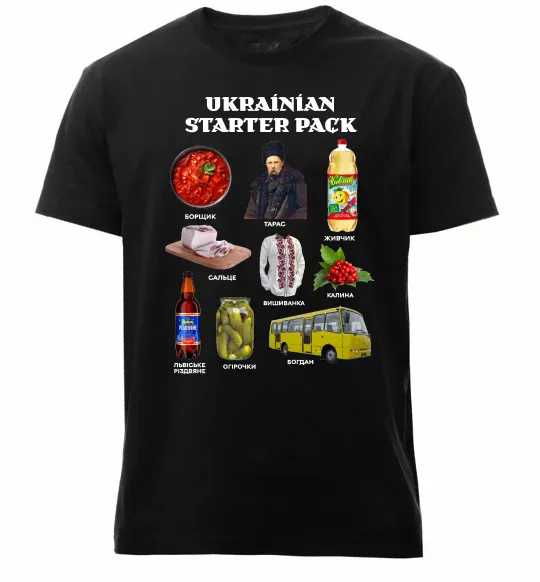 Мужская премиум футболка Ukrainian starter pack Черный фото
