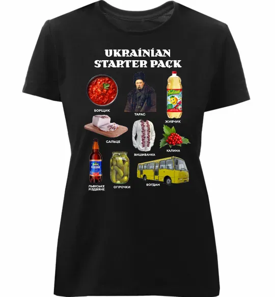 Жіноча преміум футболка Ukrainian starter pack Чорний фото