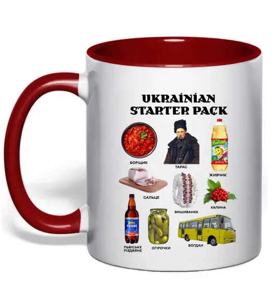 Чашка з кольоровою ручкою Ukrainian starter pack Червоний фото