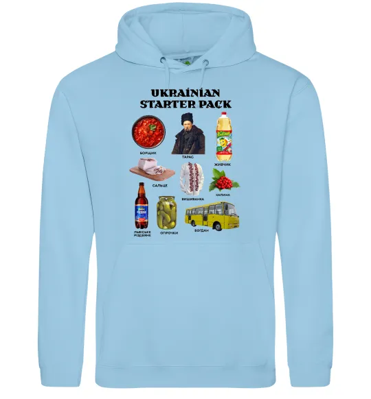 Мужская толстовка (худи) Ukrainian starter pack Голубой фото