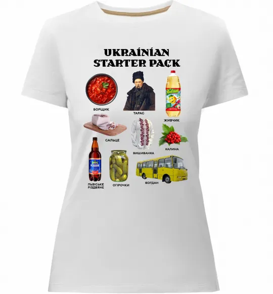 Жіноча преміум футболка Ukrainian starter pack Білий фото