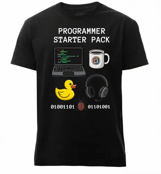 Чоловіча преміум футболка Programmer starter pack Чорний фото