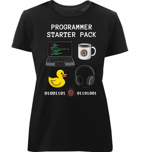 Женская премиум футболка Programmer starter pack Черный фото