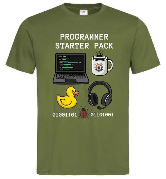 Чоловіча футболка Programmer starter pack Оливковий фото