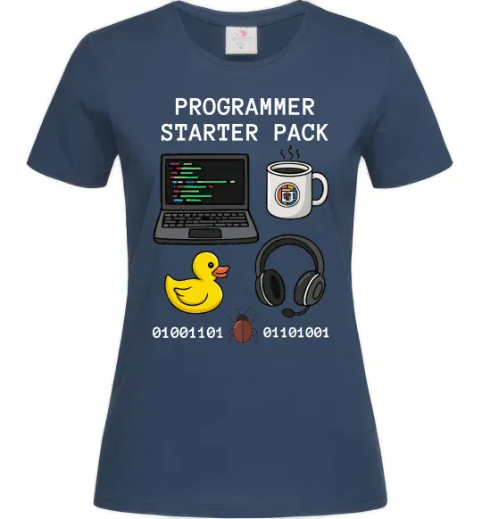 Жіноча футболка Programmer starter pack Темно-синій фото