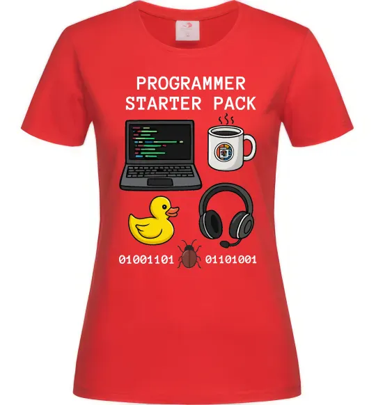 Жіноча футболка Programmer starter pack Червоний фото