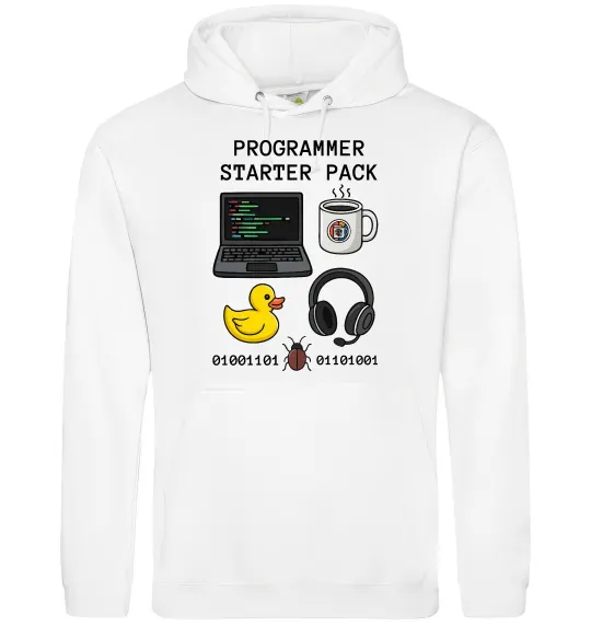 Чоловіча толстовка (худі) Programmer starter pack Білий фото