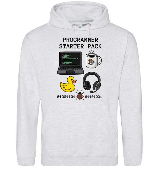 Чоловіча толстовка (худі) Programmer starter pack Сірий меланж фото