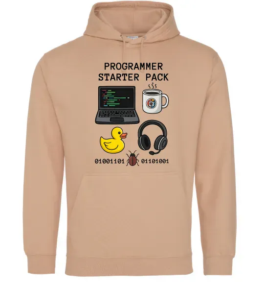 Чоловіча толстовка (худі) Programmer starter pack Пісочний фото