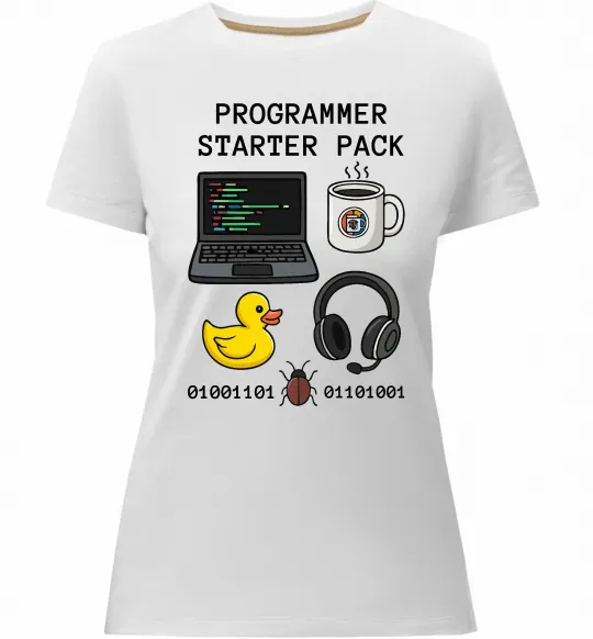 Женская премиум футболка Programmer starter pack Белый фото