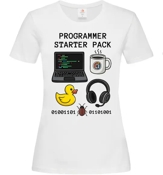 Жіноча футболка Programmer starter pack Білий фото
