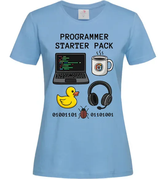 Жіноча футболка Programmer starter pack Блакитний фото