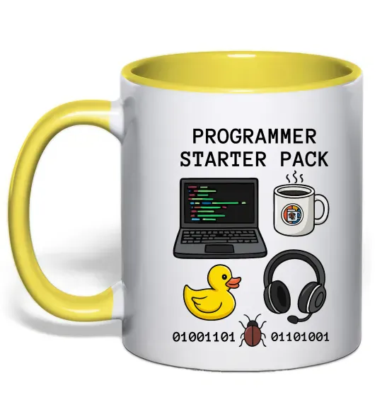 Чашка з кольоровою ручкою Programmer starter pack Сонячно жовтий фото