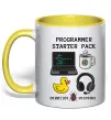 Чашка з кольоровою ручкою Programmer starter pack Сонячно жовтий фото