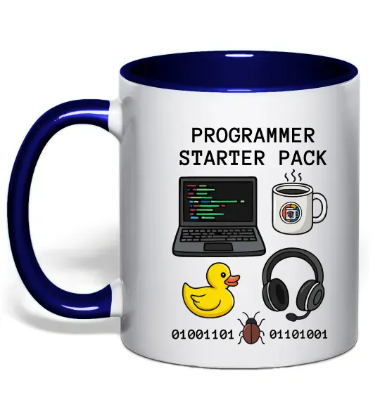 Чашка з кольоровою ручкою Programmer starter pack Глибокий темно-синій фото