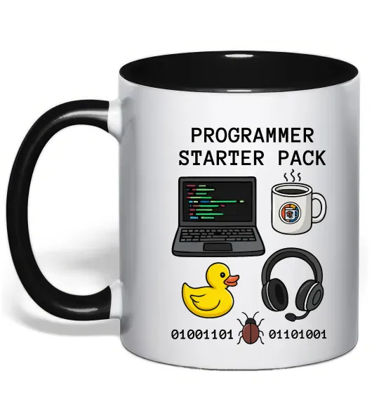 Чашка з кольоровою ручкою Programmer starter pack Чорний фото