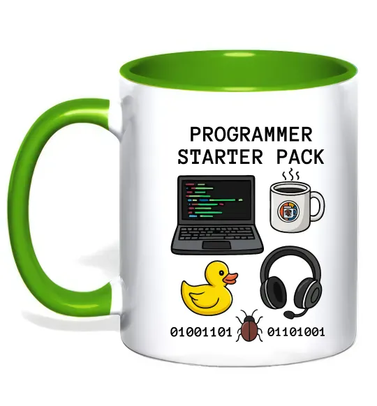 Чашка з кольоровою ручкою Programmer starter pack Зелений фото