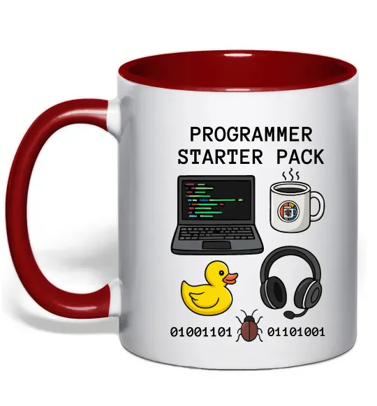 Чашка з кольоровою ручкою Programmer starter pack Червоний фото