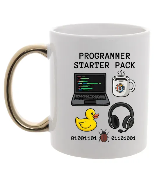 Чашка з кольоровою ручкою Programmer starter pack Золото фото