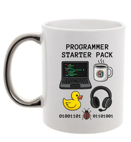 Чашка з кольоровою ручкою Programmer starter pack Срібло фото