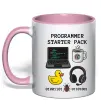 Чашка з кольоровою ручкою Programmer starter pack Ніжно рожевий фото