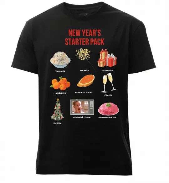 Мужская премиум футболка New Year starter pack Черный фото